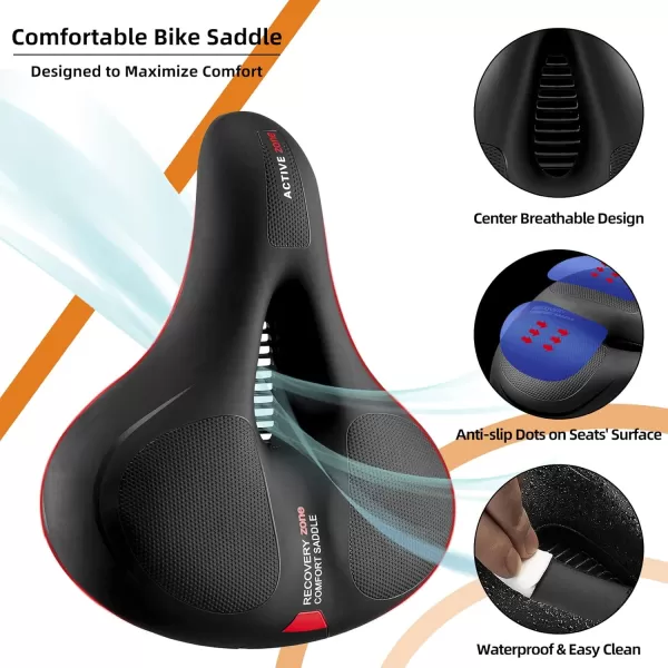 imageROCKBROS Bike Seat Comfort Bike Saddle Mountain Bicycle Accessories for Men Women Soft Wide Bike Seat Cushion Dual Shock Absorbing with Reflective StripRed