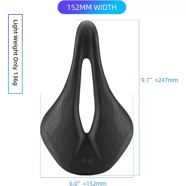 imageROCKBROS Bike Seat Lightweight Carbon Fiber Bike Saddle Comfortable Road Bike Seat Bicycle Accessories for Men Women Pneumatic Cycling Saddle Cushion Shock Absorbing for Road MTB Mountain Bikes152MM Width