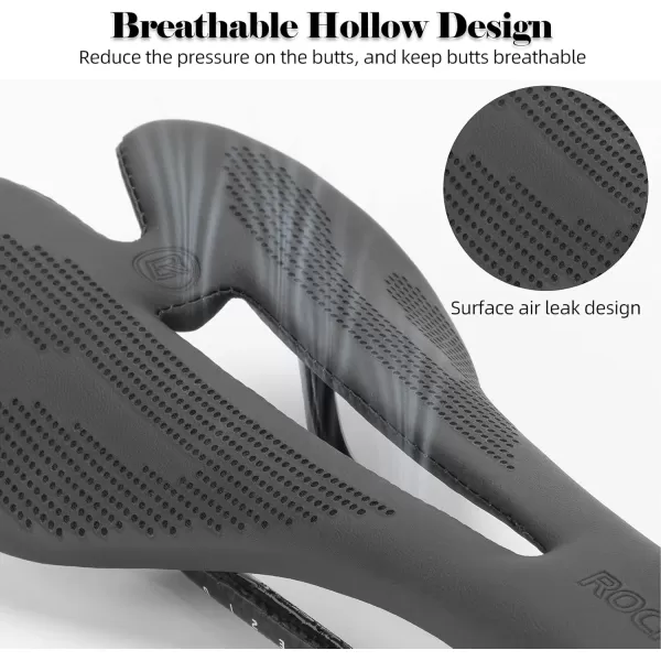 imageROCKBROS Bike Seat Lightweight Carbon Fiber Bike Saddle Comfortable Road Bike Seat Bicycle Accessories for Men Women Pneumatic Cycling Saddle Cushion Shock Absorbing for Road MTB Mountain Bikes103MM Width