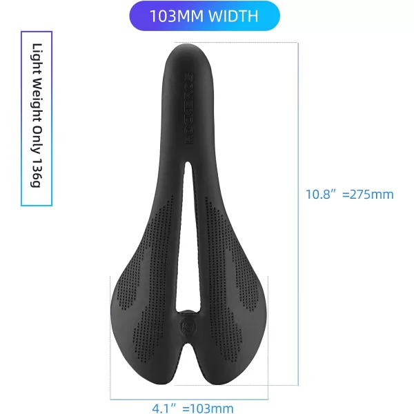imageROCKBROS Bike Seat Lightweight Carbon Fiber Bike Saddle Comfortable Road Bike Seat Bicycle Accessories for Men Women Pneumatic Cycling Saddle Cushion Shock Absorbing for Road MTB Mountain Bikes103MM Width