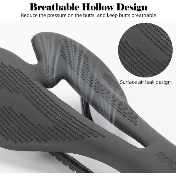 imageROCKBROS Bike Seat Lightweight Carbon Fiber Bike Saddle Comfortable Road Bike Seat Bicycle Accessories for Men Women Pneumatic Cycling Saddle Cushion Shock Absorbing for Road MTB Mountain Bikes152MM Width