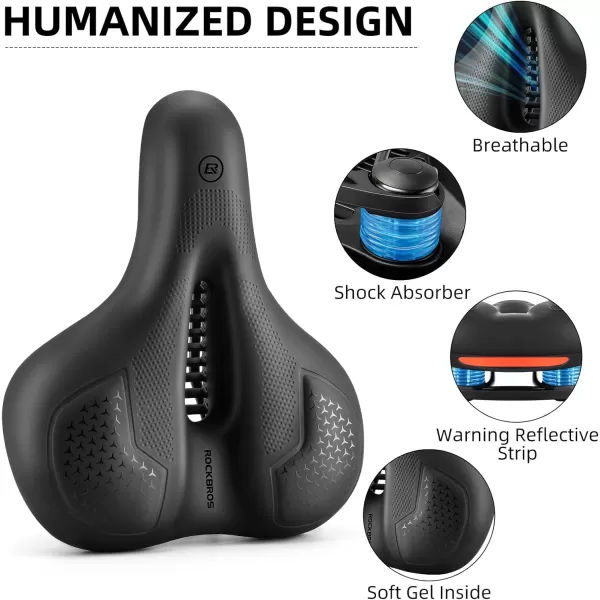 imageROCKBROS Bike Seat for Men Women Comfort Wide Gel Bike Seat ReplacementBreathable Waterproof Padded Bicycle Saddle Compatible with CruiserMountainFat BikesBlackGel