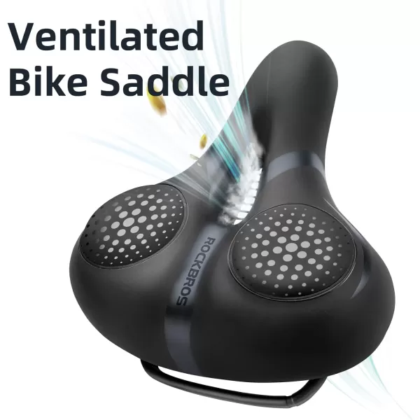 imageROCKBROS Bike Seat for Men Women Comfort Wide Gel Bike Seat ReplacementBreathable Waterproof Padded Bicycle Saddle Compatible with CruiserMountainFat BikesBlack