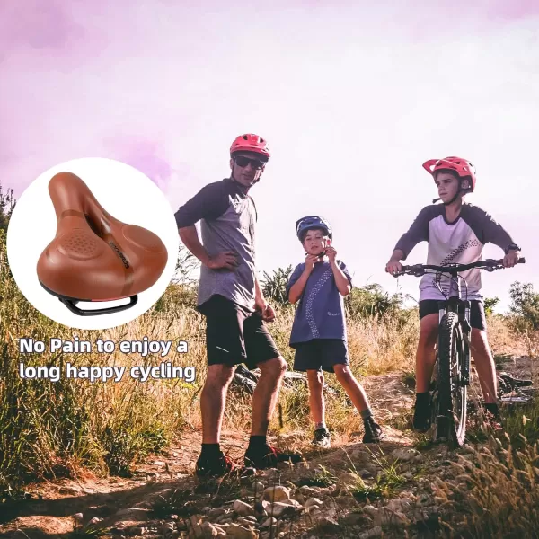 imageROCKBROS Bike Seat for Men Women Comfort Wide Gel Bike Seat ReplacementBreathable Waterproof Padded Bicycle Saddle Compatible with CruiserMountainFat BikesBrown