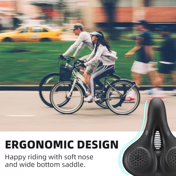 imageROCKBROS Bike Seat for Men Women Comfort Wide Gel Bike Seat ReplacementBreathable Waterproof Padded Bicycle Saddle Compatible with CruiserMountainFat BikesBlack