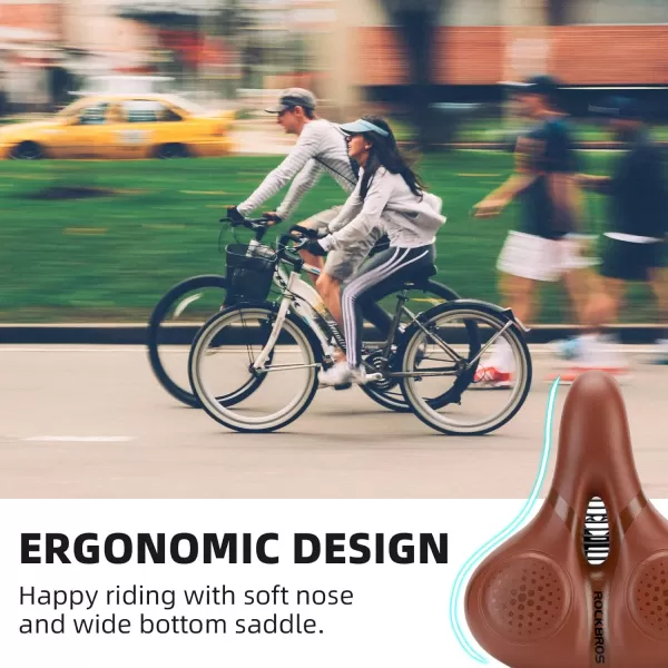 imageROCKBROS Bike Seat for Men Women Comfort Wide Gel Bike Seat ReplacementBreathable Waterproof Padded Bicycle Saddle Compatible with CruiserMountainFat BikesBrown