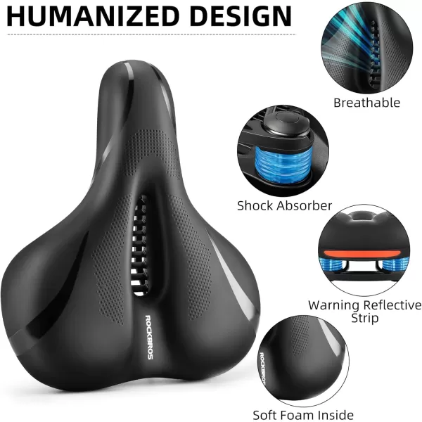 imageROCKBROS Bike Seat for Men Women Comfort Wide Gel Bike Seat ReplacementBreathable Waterproof Padded Bicycle Saddle Compatible with CruiserMountainFat BikesBlackFoam