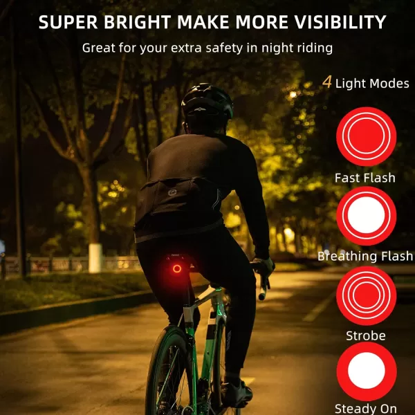 imageROCKBROS Bike Tail Light SmartBrake Sensing Bicycle Rear Lights for Night RideUltra Bright LED Back LightsType C USB RechargeableIPX6 WaterproofCycling Safety Taillight Accessories