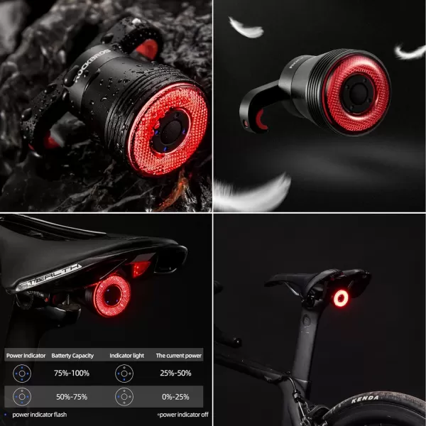 imageROCKBROS Bike Tail Light SmartBrake Sensing Bicycle Rear Lights for Night RideUltra Bright LED Back LightsType C USB RechargeableIPX6 WaterproofCycling Safety Taillight Accessories