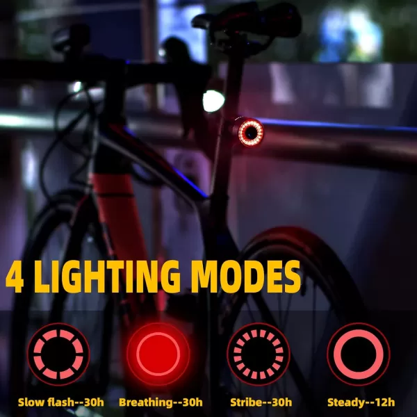 imageROCKBROS Bike Tail Light USB Rechargeable Bicycle Taillight Auto On Off Sensor IPX6 Waterproof Bike Rear Lights for Night Riding and Bicycle Safety 4 Light Modes Cycling Safety Light