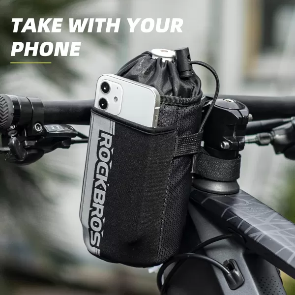imageROCKBROS Bike Water Bottle Holder Bag Bike Bag Handlebar Stem Bag Bicycle Cup Drink Holder Insulated Stem Bag Food Snack Bike Accessories Storage Pouch Bag for Mountain Road Bike
