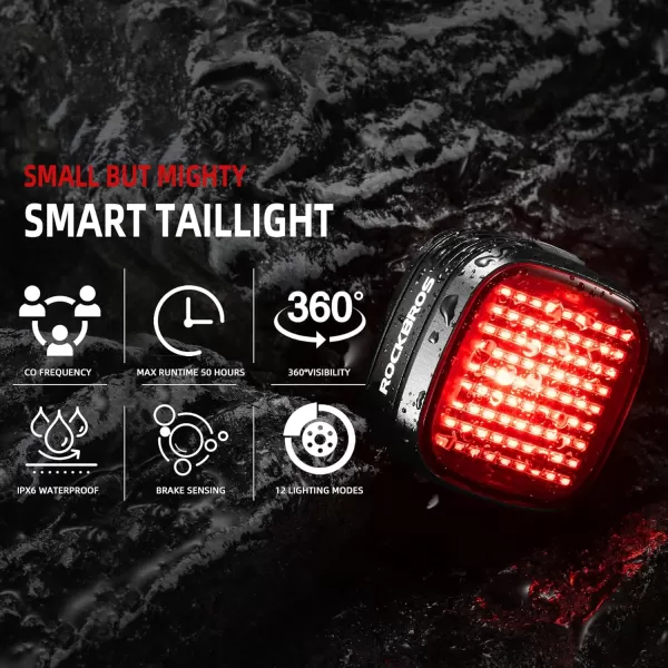 imageROCKBROS Break Sensing Bike Light Smart Bike Tail Light Rechargeable 12 Lighting Modes IPX6 Waterproof Co Frequency Bike Light