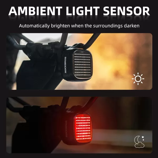 imageROCKBROS Break Sensing Bike Light Smart Bike Tail Light Rechargeable 12 Lighting Modes IPX6 Waterproof Co Frequency Bike Light