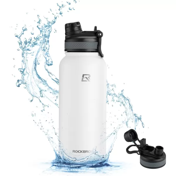 imageROCKBROS Insulated Water Bottle with Straw Stainless Steel Sports Water Cup Flask Leak Proof with Handle Keep Warm and Cold for Hiking Cycling Bike Travel School Sports GymWhite