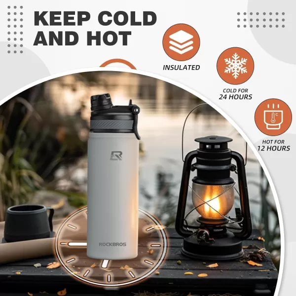 imageROCKBROS Insulated Water Bottle with Straw Stainless Steel Sports Water Cup Flask Leak Proof with Handle Keep Warm and Cold for Hiking Cycling Bike Travel School Sports GymWhite