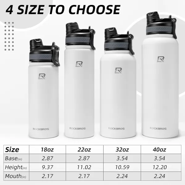 imageROCKBROS Insulated Water Bottle with Straw Stainless Steel Sports Water Cup Flask Leak Proof with Handle Keep Warm and Cold for Hiking Cycling Bike Travel School Sports GymWhite