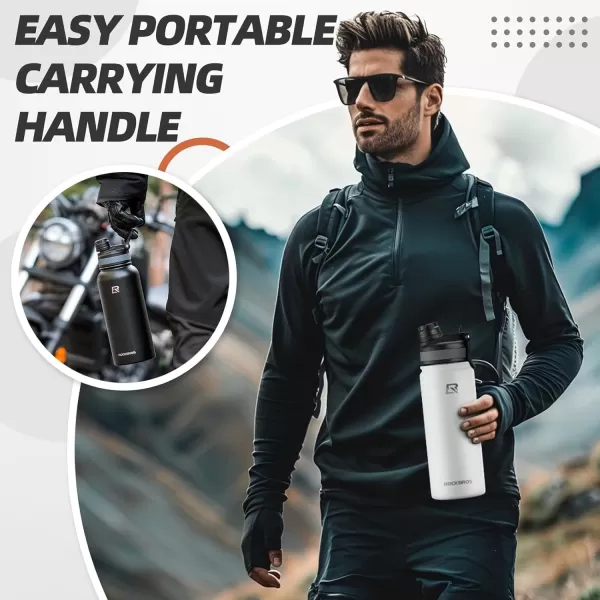 imageROCKBROS Insulated Water Bottle with Straw Stainless Steel Sports Water Cup Flask Leak Proof with Handle Keep Warm and Cold for Hiking Cycling Bike Travel School Sports GymWhite