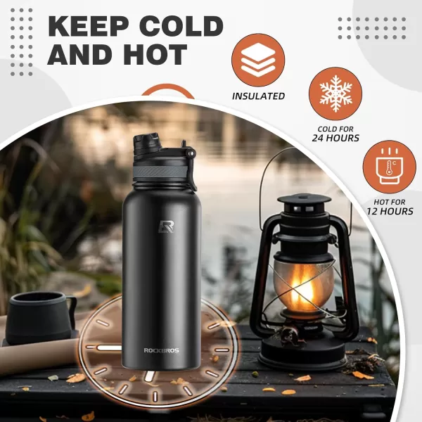 imageROCKBROS Insulated Water Bottle with Straw Stainless Steel Sports Water Cup Flask Leak Proof with Handle Keep Warm and Cold for Hiking Cycling Bike Travel School Sports GymBlack