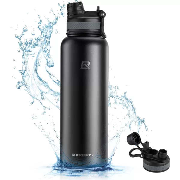 imageROCKBROS Insulated Water Bottle with Straw Stainless Steel Sports Water Cup Flask Leak Proof with Handle Keep Warm and Cold for Hiking Cycling Bike Travel School Sports GymBlack