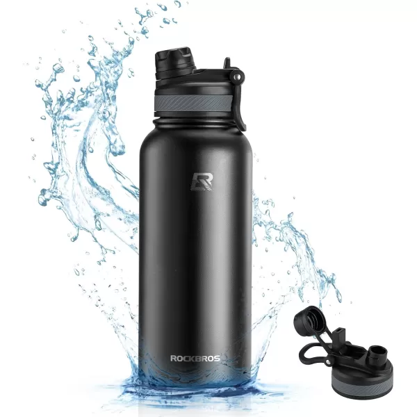 imageROCKBROS Insulated Water Bottle with Straw Stainless Steel Sports Water Cup Flask Leak Proof with Handle Keep Warm and Cold for Hiking Cycling Bike Travel School Sports GymBlack