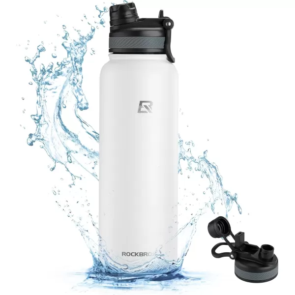 imageROCKBROS Insulated Water Bottle with Straw Stainless Steel Sports Water Cup Flask Leak Proof with Handle Keep Warm and Cold for Hiking Cycling Bike Travel School Sports GymWhite