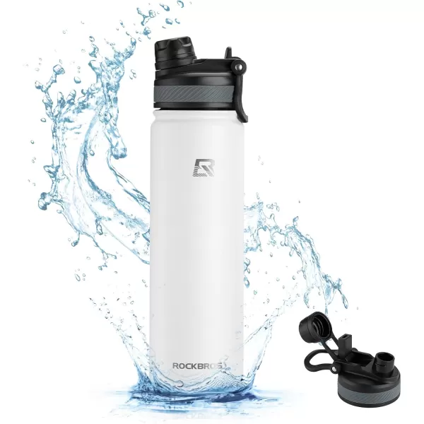 imageROCKBROS Insulated Water Bottle with Straw Stainless Steel Sports Water Cup Flask Leak Proof with Handle Keep Warm and Cold for Hiking Cycling Bike Travel School Sports GymWhite