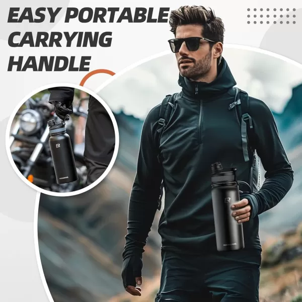 imageROCKBROS Insulated Water Bottle with Straw Stainless Steel Sports Water Cup Flask Leak Proof with Handle Keep Warm and Cold for Hiking Cycling Bike Travel School Sports GymBlack