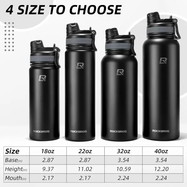 imageROCKBROS Insulated Water Bottle with Straw Stainless Steel Sports Water Cup Flask Leak Proof with Handle Keep Warm and Cold for Hiking Cycling Bike Travel School Sports GymBlack