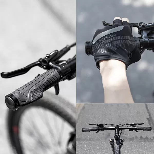imageROCKBROS Mountain Bike Grips Handlebar Bicycle Handlebar Grips Bike Handle Grips Double Aluminum Clamp Lock On Grips for MTB BMX Mountain Bike Handle Bar Ends Black Grey Red GreenBlack Red