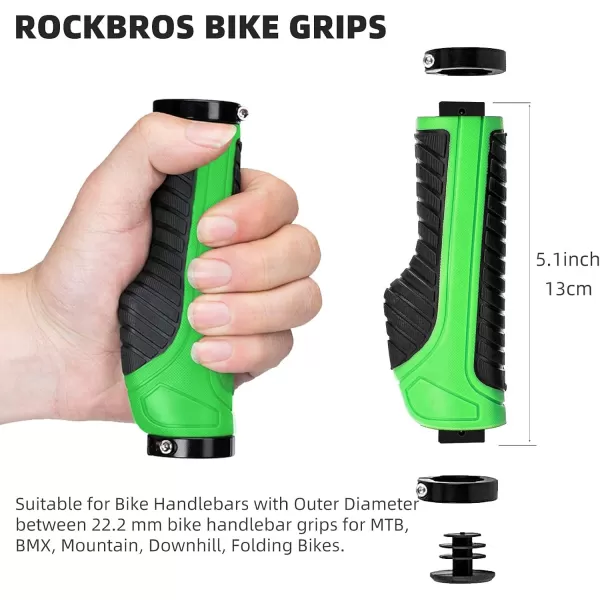 imageROCKBROS Mountain Bike Grips Handlebar Bicycle Handlebar Grips Bike Handle Grips Double Aluminum Clamp Lock On Grips for MTB BMX Mountain Bike Handle Bar Ends Black Grey Red GreenBlack Green