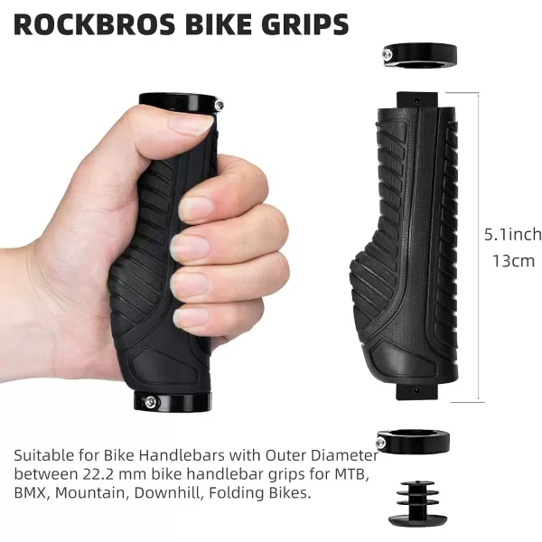 imageROCKBROS Mountain Bike Grips Handlebar Bicycle Handlebar Grips Bike Handle Grips Double Aluminum Clamp Lock On Grips for MTB BMX Mountain Bike Handle Bar Ends Black Grey Red GreenBlack