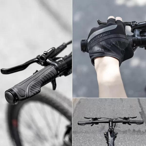 imageROCKBROS Mountain Bike Grips Handlebar Bicycle Handlebar Grips Bike Handle Grips Double Aluminum Clamp Lock On Grips for MTB BMX Mountain Bike Handle Bar Ends Black Grey Red GreenBlack