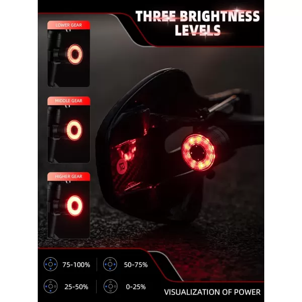 imageROCKBROS Smart Bike Tail Light Brake Sensing Bicycle Rear Lights for Night Riding with IPX6 Waterproof Type C USB RechargeableR5
