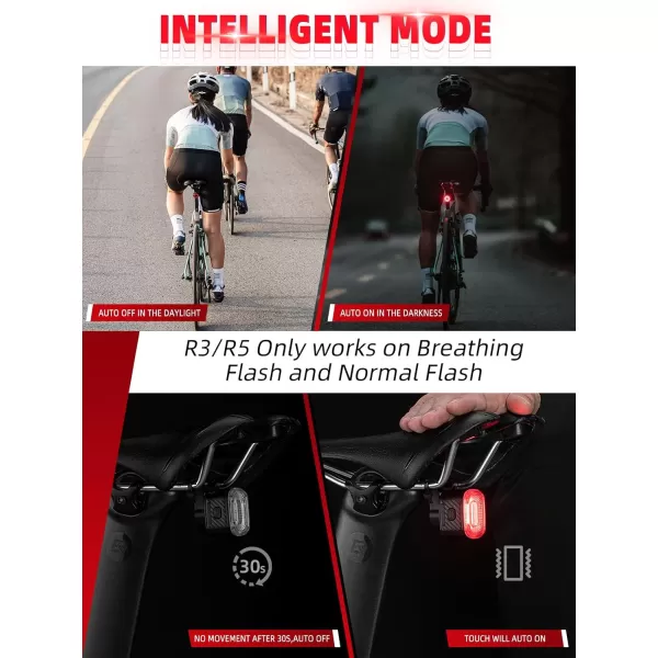 imageROCKBROS Smart Bike Tail Light Brake Sensing Bicycle Rear Lights for Night Riding with IPX6 Waterproof Type C USB RechargeableR5
