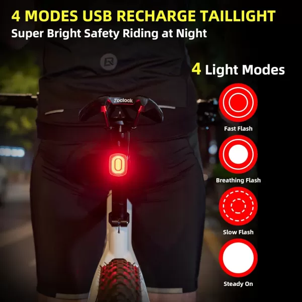 imageROCKBROS Smart Bike Tail Light for Night Riding Brake Sensing Bicycle Rear Lights USB Rechargeable IPX6 Waterproof Bright LED Bike Light 260mah Cycling Safety Road BikeTaillight Accessories 4 ModesRed