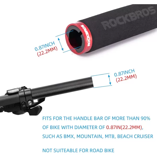 imageRock BROS Bike Grips Foam Single Lock on Bicycle Handle Bar Soft Comfortable NonSlip Bike Handle Grips for BMX Mountain MTB Beach Cruiser ScooterBlackRed