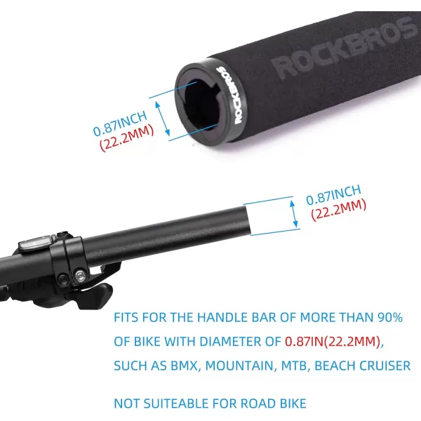 imageRock BROS Bike Grips Foam Single Lock on Bicycle Handle Bar Soft Comfortable NonSlip Bike Handle Grips for BMX Mountain MTB Beach Cruiser ScooterBlackBlack