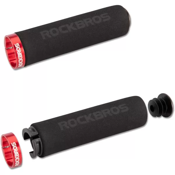 imageRock BROS Bike Grips Foam Single Lock on Bicycle Handle Bar Soft Comfortable NonSlip Bike Handle Grips for BMX Mountain MTB Beach Cruiser ScooterBlackRed