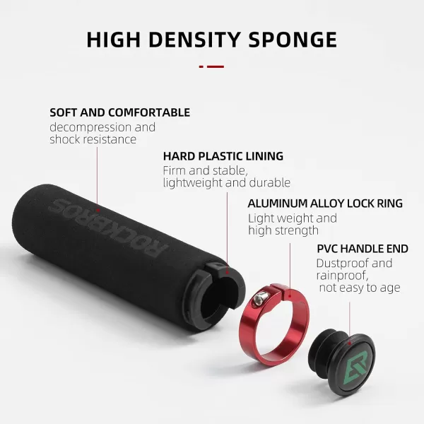 imageRock BROS Bike Grips Foam Single Lock on Bicycle Handle Bar Soft Comfortable NonSlip Bike Handle Grips for BMX Mountain MTB Beach Cruiser ScooterBlackRed