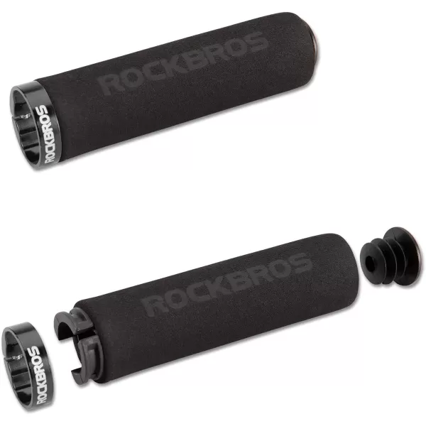 imageRock BROS Bike Grips Foam Single Lock on Bicycle Handle Bar Soft Comfortable NonSlip Bike Handle Grips for BMX Mountain MTB Beach Cruiser ScooterBlackBlack