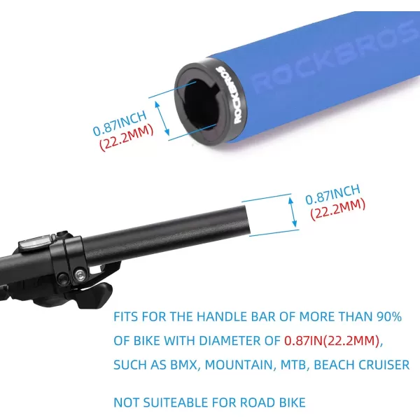 imageRock BROS Bike Grips Foam Single Lock on Bicycle Handle Bar Soft Comfortable NonSlip Bike Handle Grips for BMX Mountain MTB Beach Cruiser ScooterBlueBlack