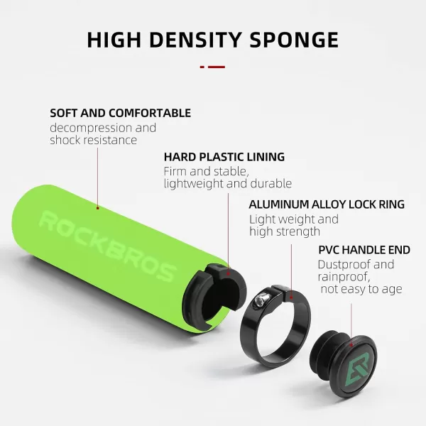 imageRock BROS Bike Grips Foam Single Lock on Bicycle Handle Bar Soft Comfortable NonSlip Bike Handle Grips for BMX Mountain MTB Beach Cruiser ScooterGreenBlack