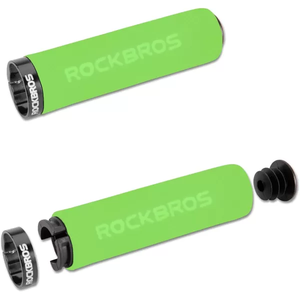 imageRock BROS Bike Grips Foam Single Lock on Bicycle Handle Bar Soft Comfortable NonSlip Bike Handle Grips for BMX Mountain MTB Beach Cruiser ScooterGreenBlack