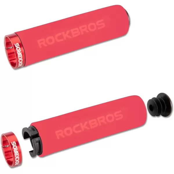 imageRock BROS Bike Grips Foam Single Lock on Bicycle Handle Bar Soft Comfortable NonSlip Bike Handle Grips for BMX Mountain MTB Beach Cruiser ScooterRedRed