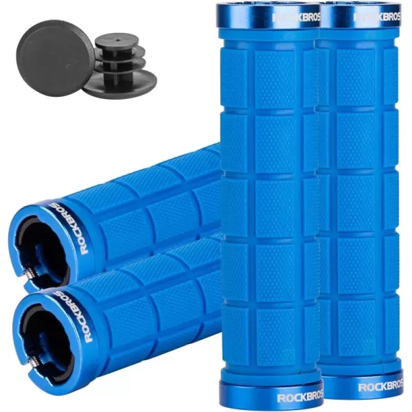 imageROCKBROS 4Pcs2 Pairs Bike Handlebar Grips Double Lock On Bike Grips Comfortable AntiSlip Bicycle Handlebar Grips for Mountain Bike BMX Bike Scooter Beach Cruiser Folding Bikeblue