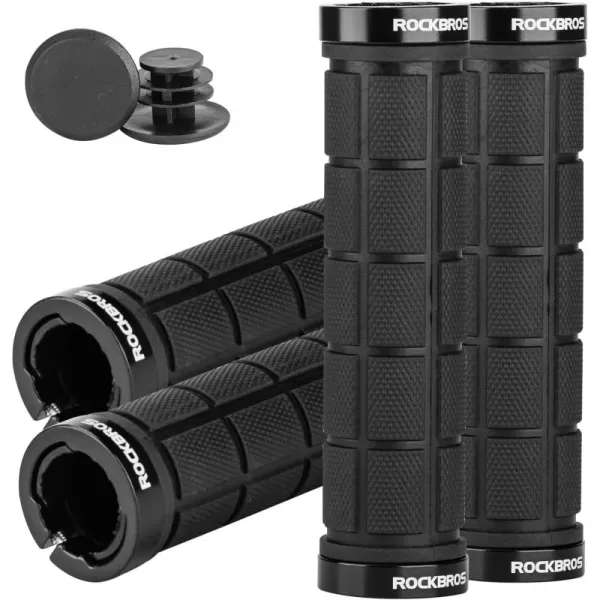 imageROCKBROS 4Pcs2 Pairs Bike Handlebar Grips Double Lock On Bike Grips Comfortable AntiSlip Bicycle Handlebar Grips for Mountain Bike BMX Bike Scooter Beach Cruiser Folding Bikeblack