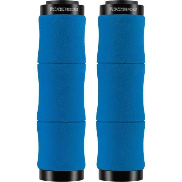 imageROCKBROS Bike Grips Shock Absorption Foam Bike Handle Grips Soft Comfortable NonSlip Double Locked on Mountain Bike Grips for BMX MTB Mountain Beach Cruiser Scooter Ebikeblue