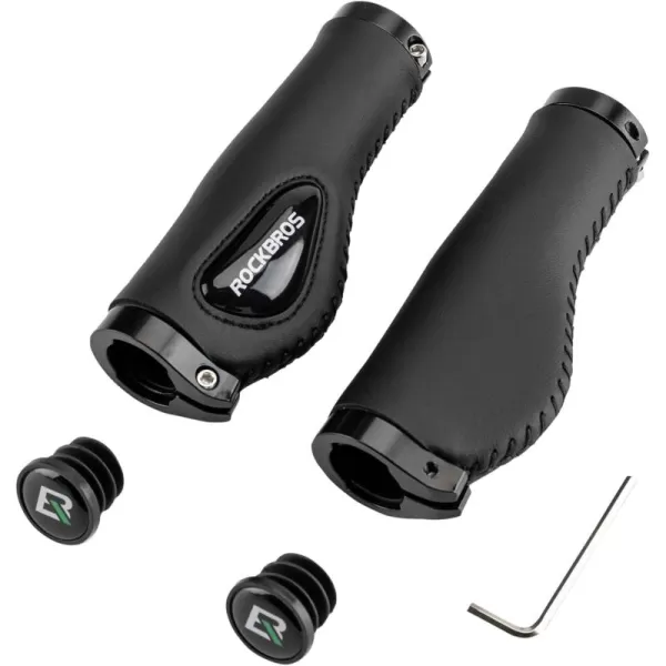 imageROCKBROS Bike Handle Grips Ergonomics Design Soft Gel Dual Lock on Bicycle Handlebar Grips for Mountain MTB MBX Bike Electric Scooterblack
