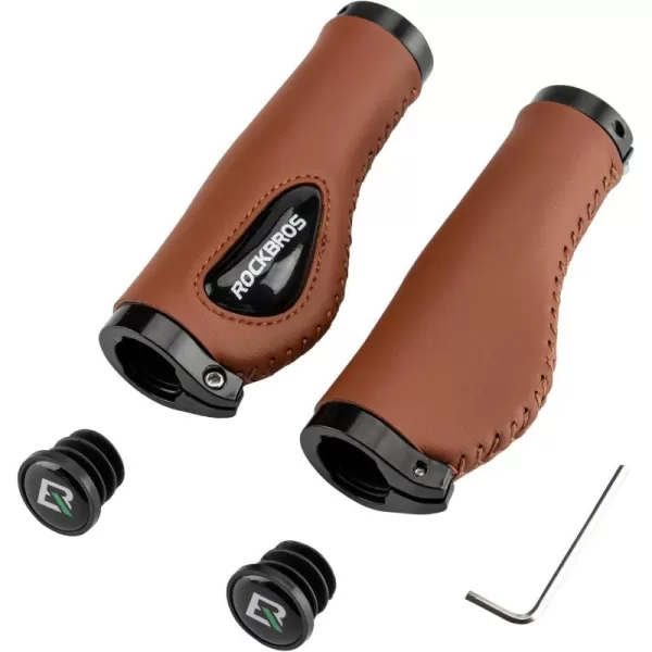 imageROCKBROS Bike Handle Grips Ergonomics Design Soft Gel Dual Lock on Bicycle Handlebar Grips for Mountain MTB MBX Bike Electric Scooterbrown