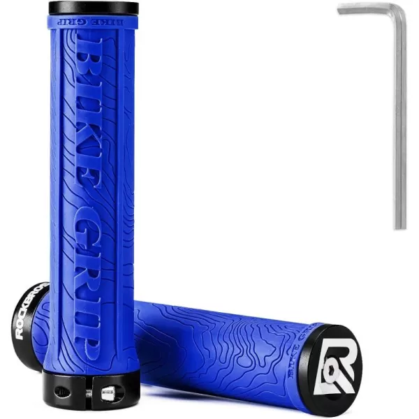 imageROCKBROS Bike Handlebar Grips Double Lockon MTB Bicycle Handle Bar Grips Ergonomic NonSlip Rubber Hand Grip for Scooter Mountain BMX Beach Cruiser Folding BikeBlue